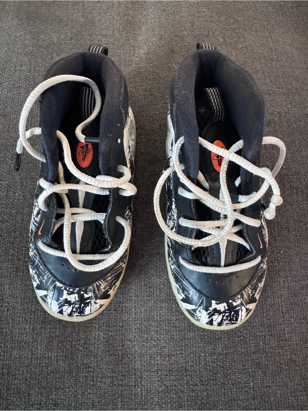 Nike Kids Black & White Printed High-Top Sneakers with Orange Accents